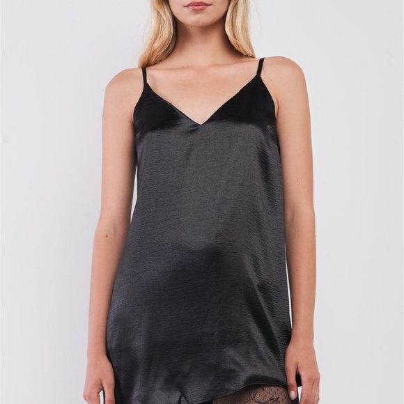 Boho Black Satin Sleeveless Slip Mini Dress - Picture 8 of 9